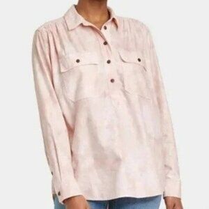 Universal Thread Tie Dye Collared Button Up Blush Shirt Popover Pockets Size XL